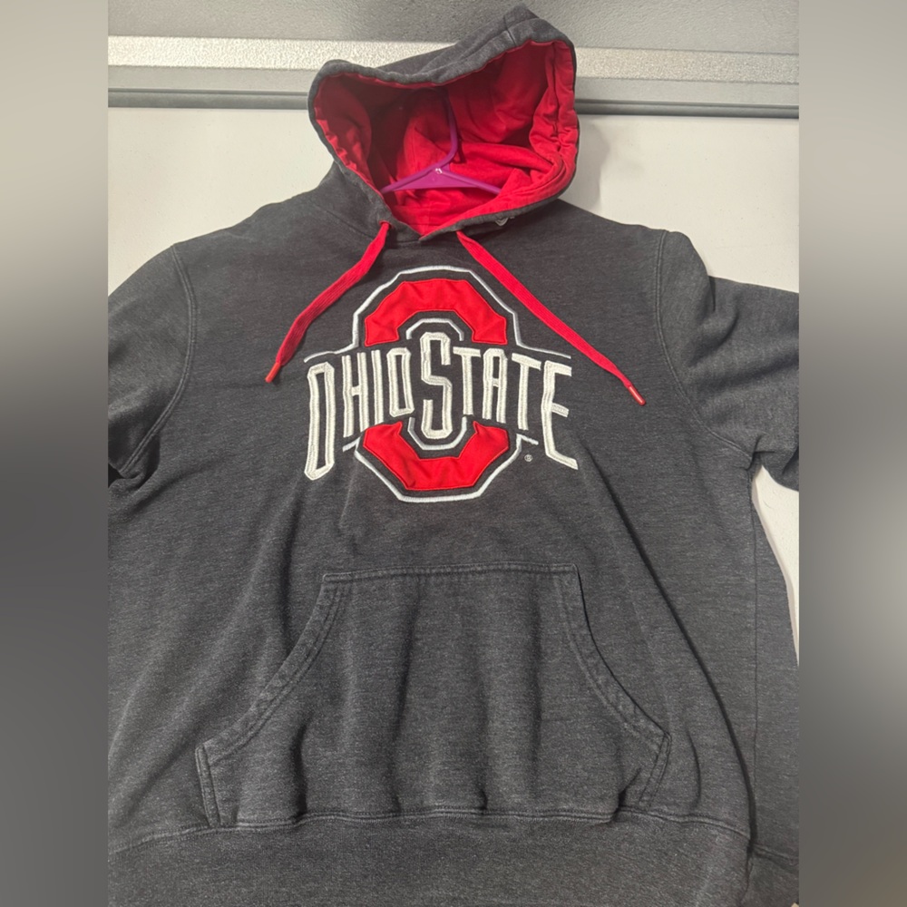 Ohio State Authentic Apparel Gray and Red Hoodie with Logo Very Nice